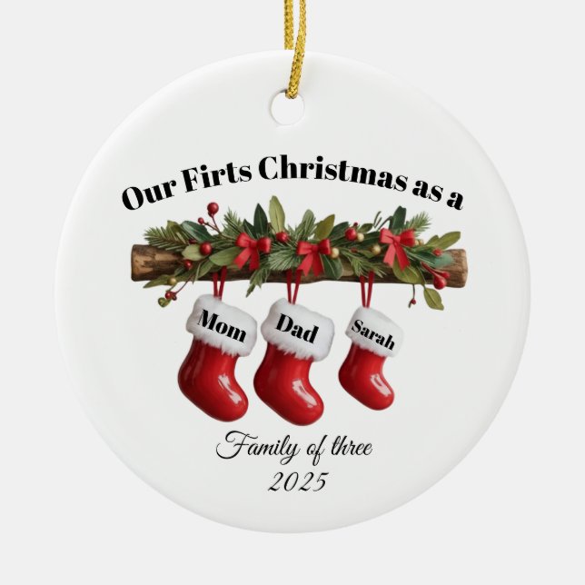 Personalized Family of Three Christmas Ornament Keramik Ornament (Vorne)