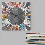 Personalized Family Photo Collage Grey Wood Quadratische Wanduhr<br><div class="desc">Personalized square photo clock with your own favorite photos. The photo template is set up ready for you to add 12 of your pictures working clockwise from the top. This modern grey wood design has white numbers and will look great with contemporary or country decor. For this design, square instagram...</div>