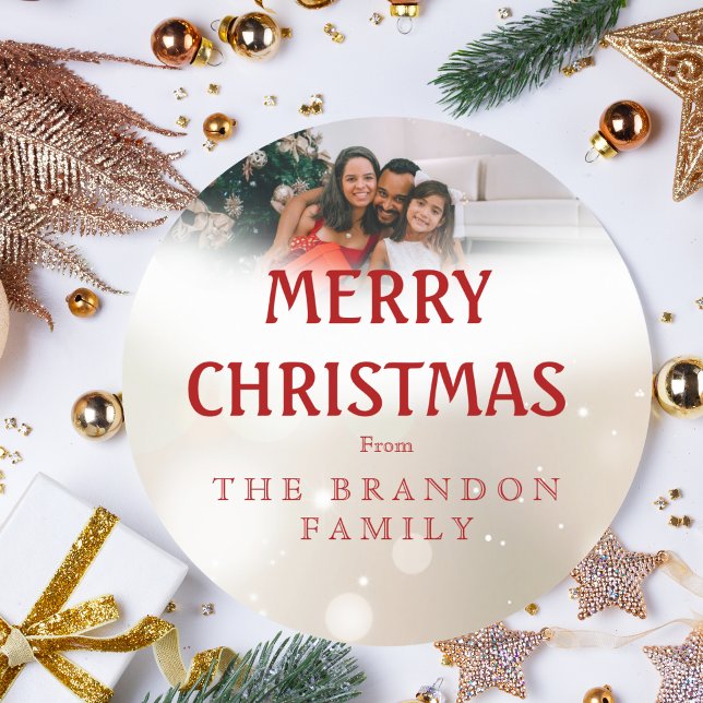Personalized Family Photo Holiday Holly Christmas Runder Aufkleber (Von Creator hochgeladen)
