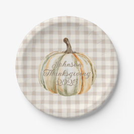 Personalized Family Thanksgiving Neutral Gingham  Pappteller