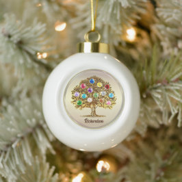 Personalized Family Tree Birthstone Christmas Gold Keramik Kugel-Ornament