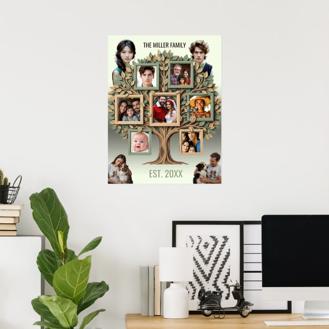 Personalized Family Tree Photo Wall Scroll Poster (Heimbüro)