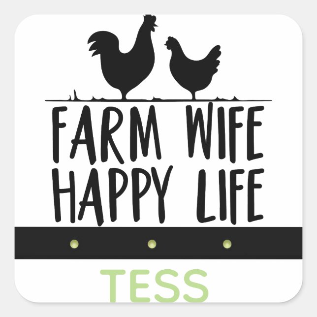 Personalized Farm Wife Happy Life Design Quadratischer Aufkleber (Vorderseite)