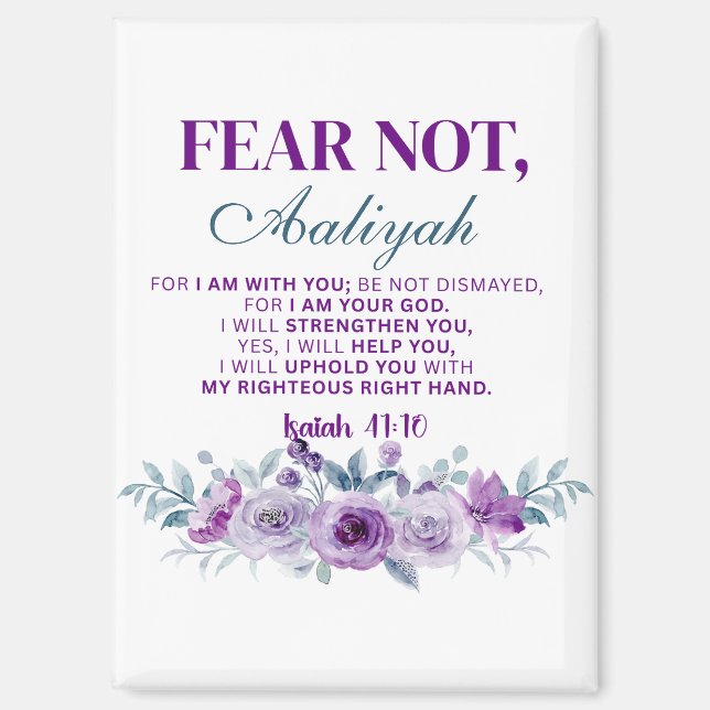 Personalized Fear Not Isaiah 41:10 Purple Floral Magnet (Vorderseite)