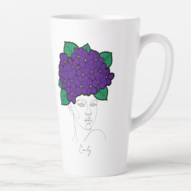 Personalized February Birth Flower Crown Art Milchtasse (Rechts)
