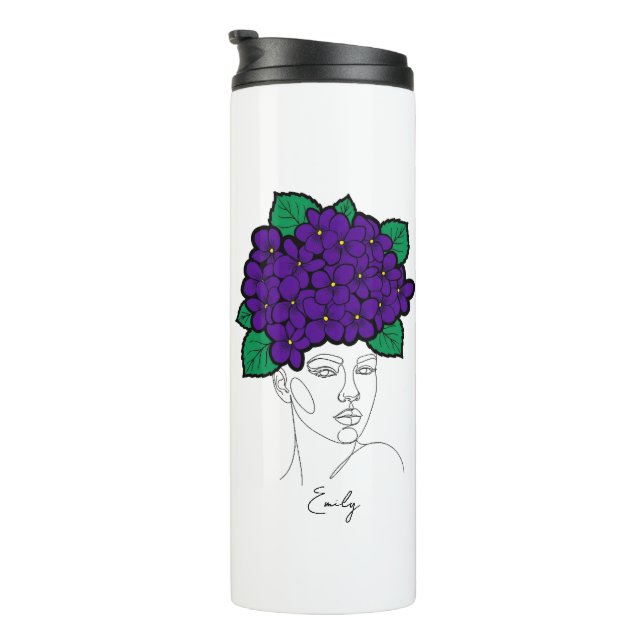 Personalized February Birth Flower Crown Art Thermosbecher (Nach rechts gedreht)