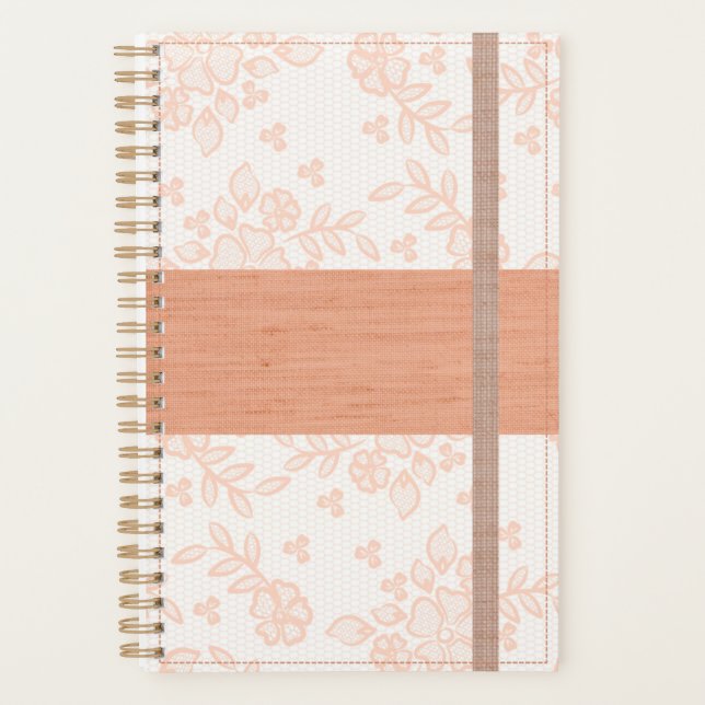 Personalized Feminine Linen & Lace Spiral Planner Planer (Vorderseite)