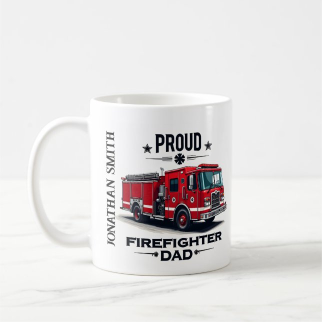 Personalized Firefighter Dad Name W/ Firetruck Kaffeetasse (Links)