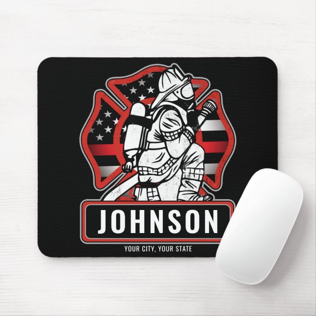 Personalized Firefighter Fire Dept Patriotic Flag Mousepad (Mit Mouse)