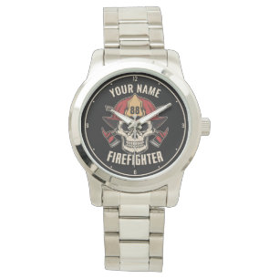 Personalized Firefighter Skull Fireman Fire Dept Armbanduhr