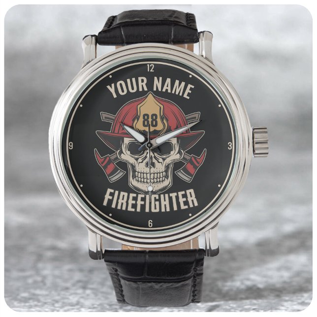 Personalized Firefighter Skull Fireman Fire Dept Armbanduhr (Von Creator hochgeladen)