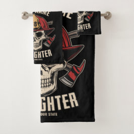 Personalized Firefighter Skull Fireman Fire Dept Badhandtuch Set