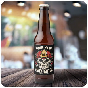 Personalized Firefighter Skull Fireman Fire Dept Bierflaschenetikett