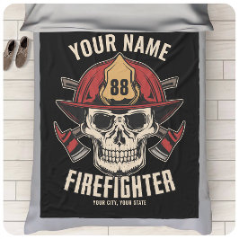 Personalized Firefighter Skull Fireman Fire Dept Fleecedecke