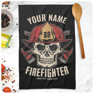Personalized Firefighter Skull Fireman Fire Dept Geschirrtuch