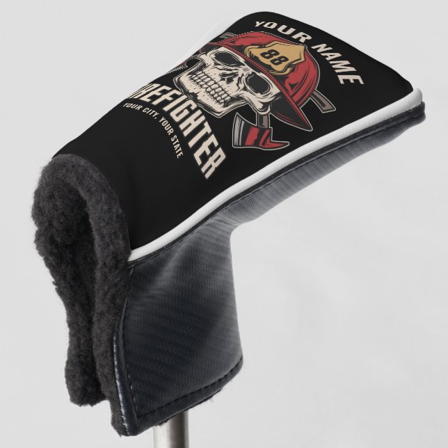 Personalized Firefighter Skull Fireman Fire Dept Golf Headcover (3/4 Vorderseite)