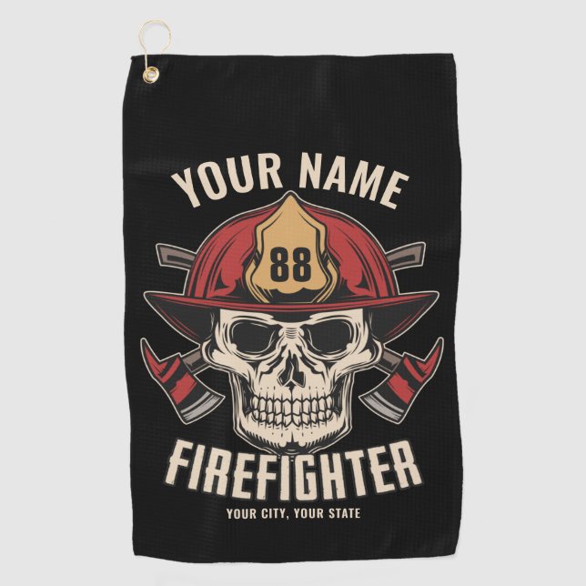 Personalized Firefighter Skull Fireman Fire Dept Golfhandtuch (Vorderseite)
