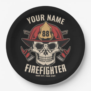 Personalized Firefighter Skull Fireman Fire Dept Pappteller