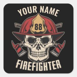 Personalized Firefighter Skull Fireman Fire Dept Quadratischer Aufkleber