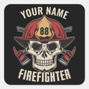 Personalized Firefighter Skull Fireman Fire Dept Quadratischer Aufkleber