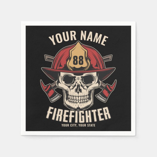 Personalized Firefighter Skull Fireman Fire Dept Serviette (Vorderseite)