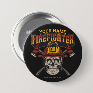 Personalized Fireman Skull Helmet Achse Firefighte Button
