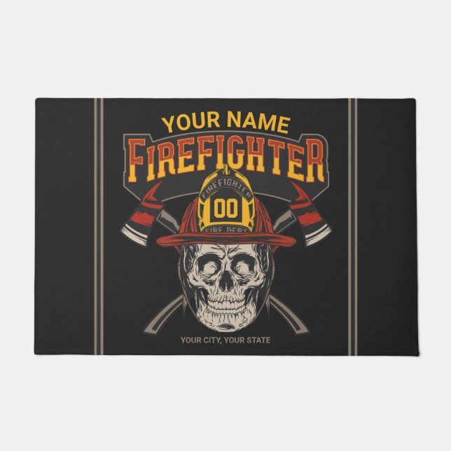 Personalized Fireman Skull Helmet Achse Firefighte Fußmatte (Vorderseite)