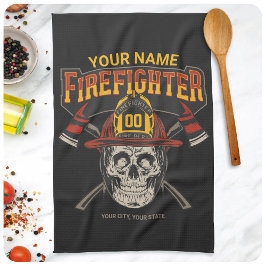 Personalized Fireman Skull Helmet Achse Firefighte Geschirrtuch