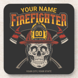 Personalized Fireman Skull Helmet Achse Firefighte Getränkeuntersetzer