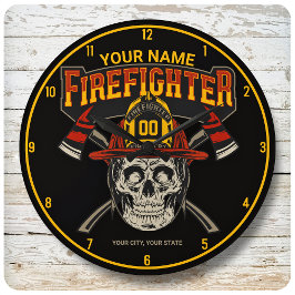 Personalized Fireman Skull Helmet Achse Firefighte Große Wanduhr
