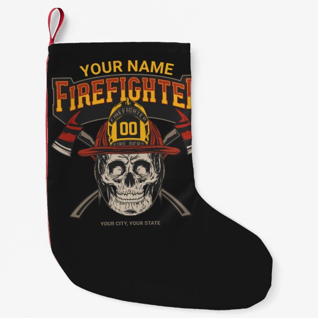 Personalized Fireman Skull Helmet Achse Firefighte Kleiner Weihnachtsstrumpf (Vorderseite)