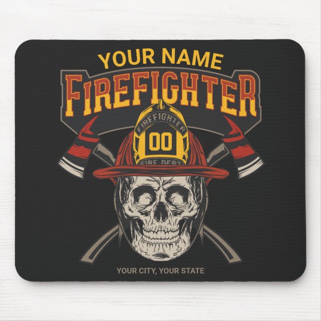 Personalized Fireman Skull Helmet Achse Firefighte Mousepad (Vorne)
