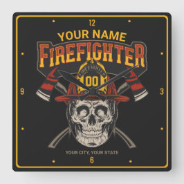 Personalized Fireman Skull Helmet Achse Firefighte Quadratische Wanduhr