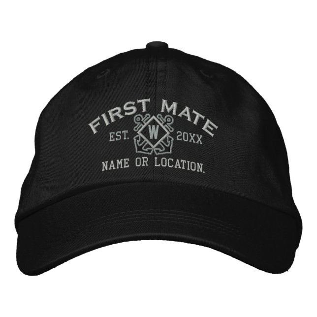 Personalized First Mate Nautical Monogram & more Bestickte Kappe (Vorderseite)