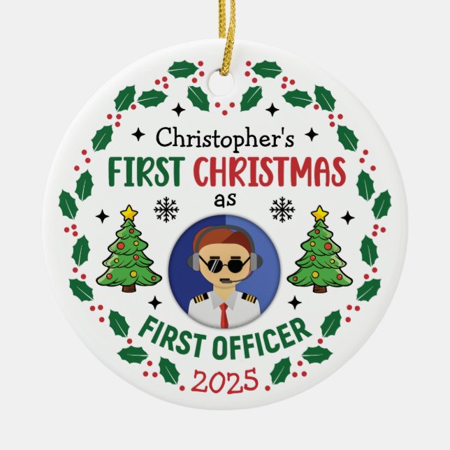Personalized First Officer Custom Name Christmas Keramik Ornament (Vorne)