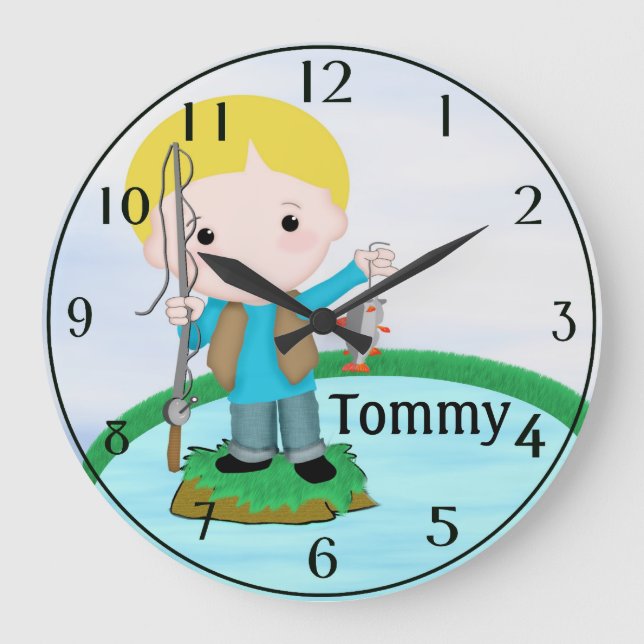 Personalized Fishing Wall Clock Große Wanduhr (Vorderseite)
