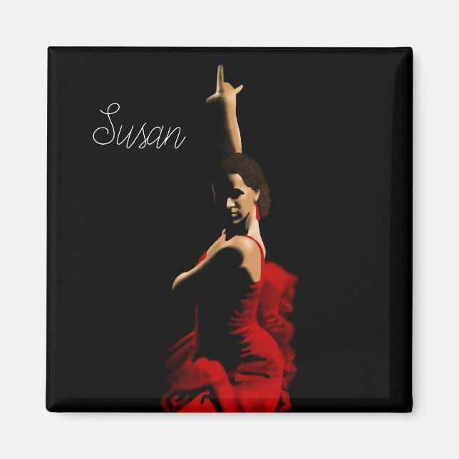 Personalized Flamenco  Dancer Red Dress Magnet (Vorne)