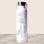 Personalized Floral Flower Name Elegant Script Trinkflasche<br><div class="desc">Easy to customize minimalist style flower art line drawing and modern elegant script name water bottle. Perfect for the office,  gym,  school,  travel,  bachelorette party favor,  and bridesmaid gift.</div>