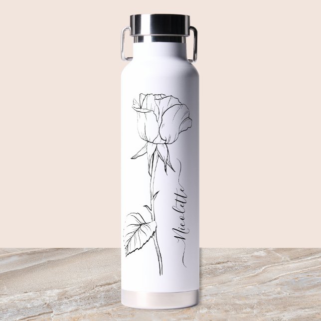 Personalized Floral Flower Name Elegant Script Trinkflasche (Von Creator hochgeladen)
