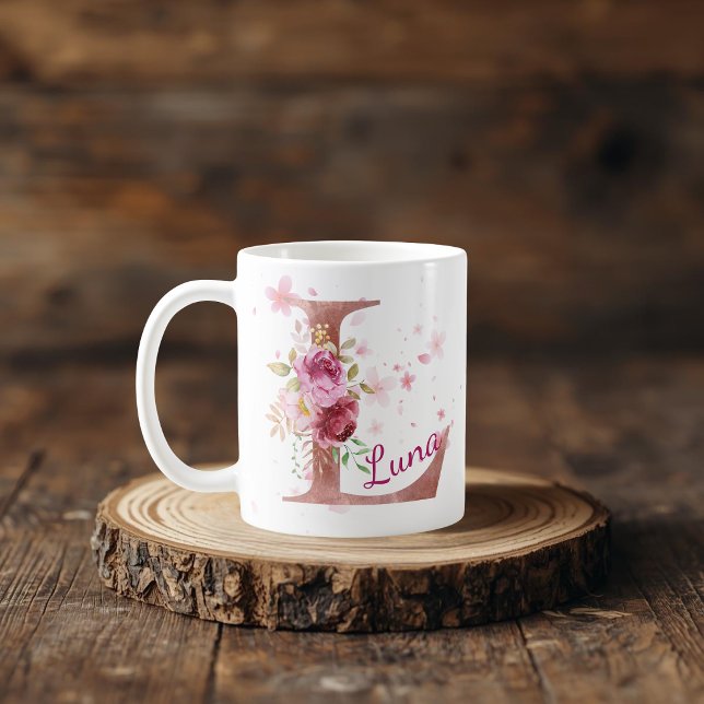Personalized Floral Initial Mug – Letter L Kaffeetasse (Von Creator hochgeladen)