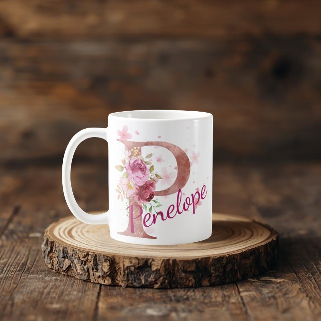 Personalized Floral Initial Mug – Letter P Kaffeetasse (Von Creator hochgeladen)