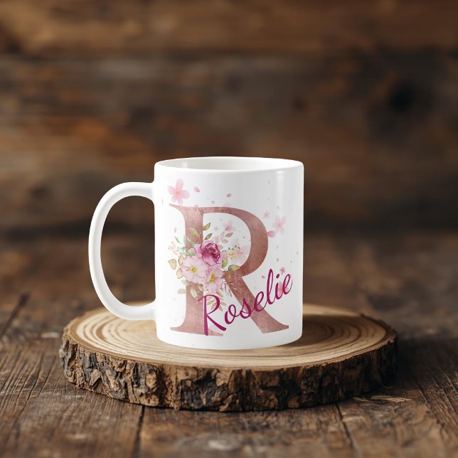 Personalized Floral Initial Mug – Letter R Kaffeetasse (Von Creator hochgeladen)