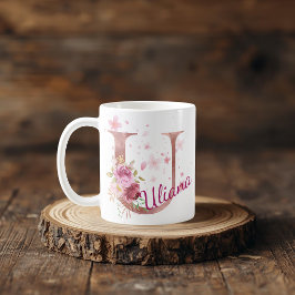 Personalized Floral Initial Mug – Letter U Kaffeetasse