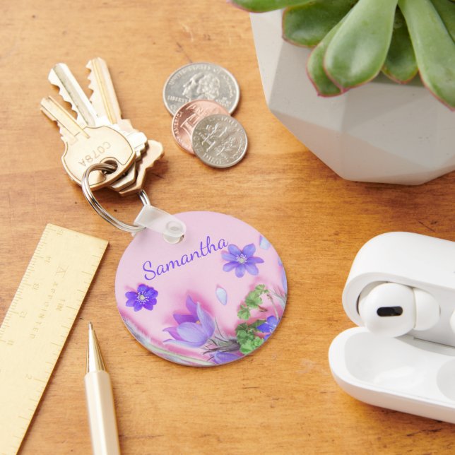 Personalized Floral Keychain | Blue Wildflowers  Schlüsselanhänger (Schreibtisch)