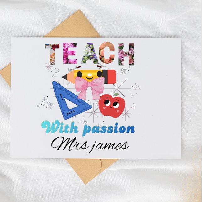 Personalized floral letter coquette bow teacher dankeskarte (Von Creator hochgeladen)