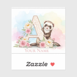 Personalized Floral Monogram 'A' with Cute Ferret  Aufkleber