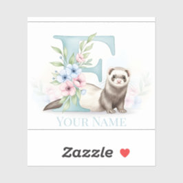 Personalized Floral Monogram 'F' with Cute Ferret  Aufkleber