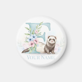 Personalized Floral Monogram 'F' with Cute Ferret  Magnet