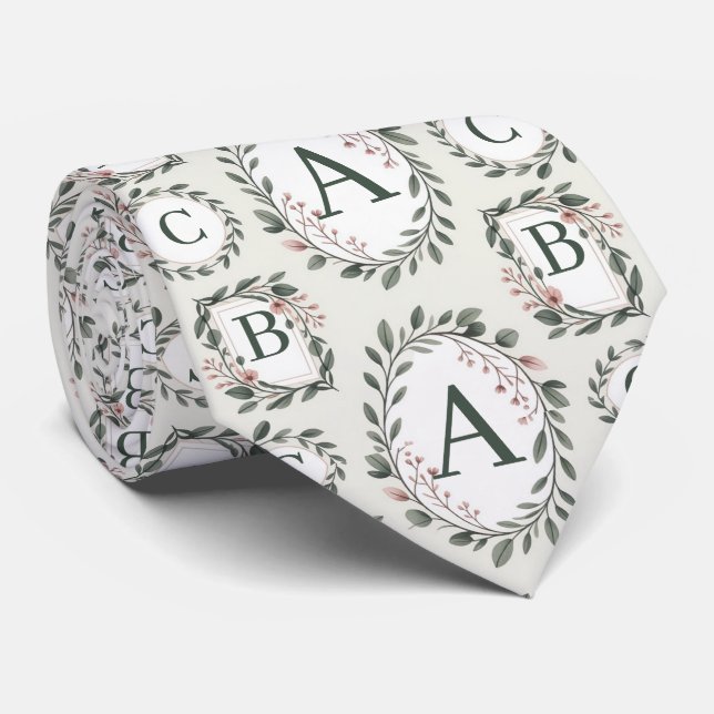 Personalized Floral Monogram  Krawatte (Gerollt)