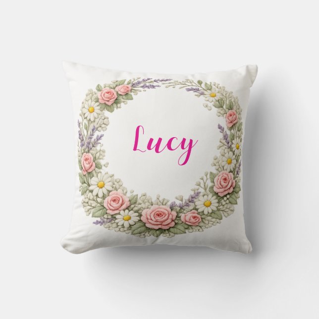 Personalized Floral Name Pillow Custom Gift  Kissen (Vorderseite)